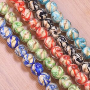 10pcs Round 10mm 12mm Lace Foil Lampwork Glass Handmade Loose Beads for Jewelry Making Accessories DIY Crafts Findings