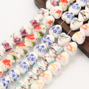 10pcs 13x12mm Heart Shape Flower Patterns Ceramic Porcelain Loose Crafts Beads Lot For DIY Jewelry Making Accessories Findings